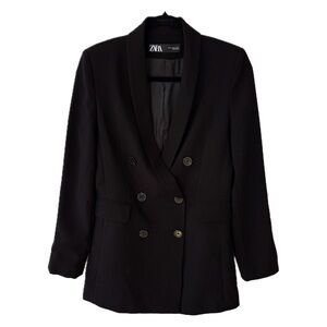 Zara Black Long Sleeve Double Breasted Blazer Dress XS